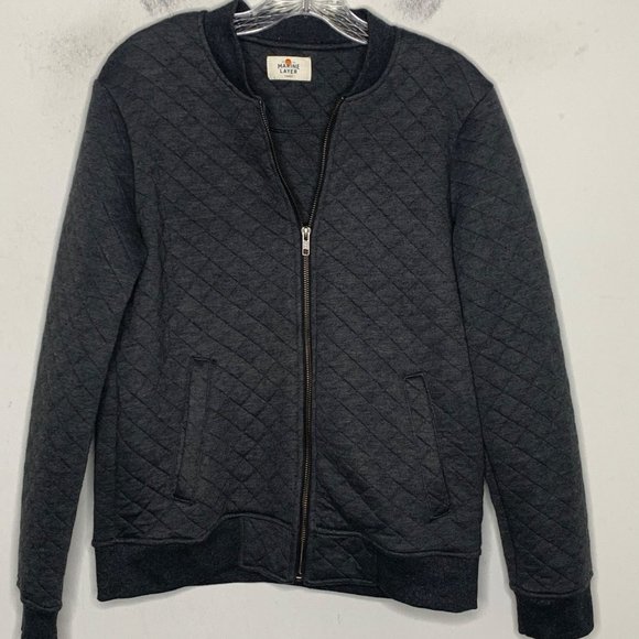 Marine Layer Quilted Bomber Jacket Women's Size L Gray Full Zip - Picture 4 of 9